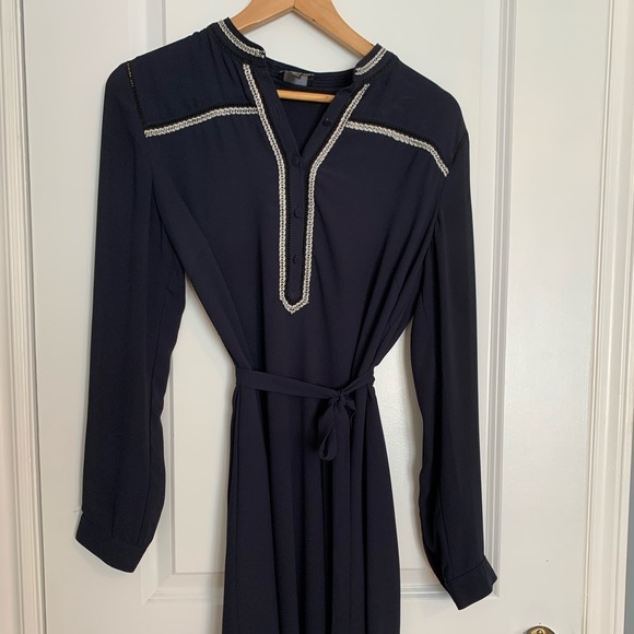 Greylin long sleeve half button shirt dress - M - navy - Picture 3 of 10
